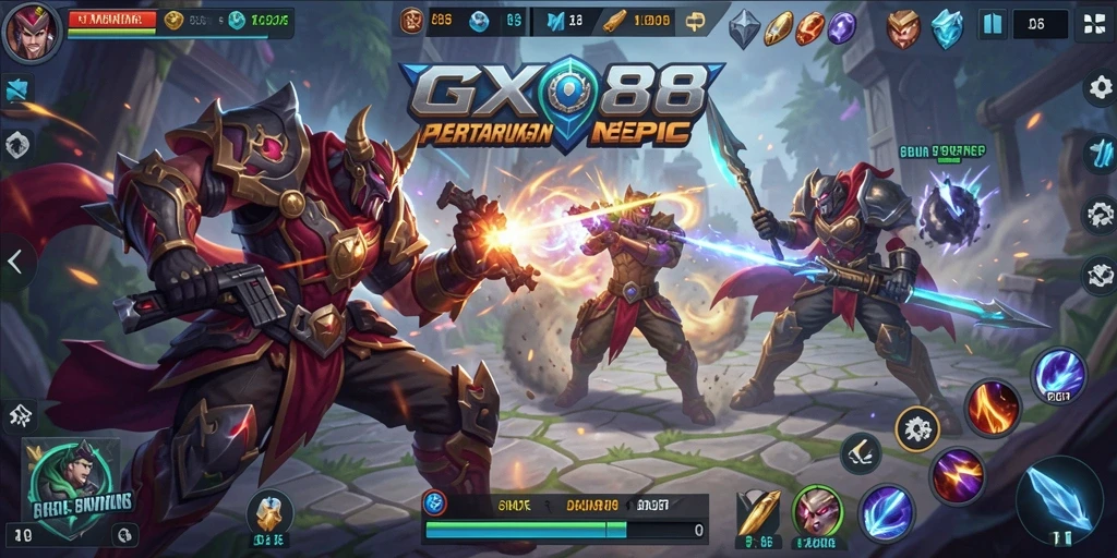 Tampilan gameplay GX88 dengan pertarungan seru antar pemain.